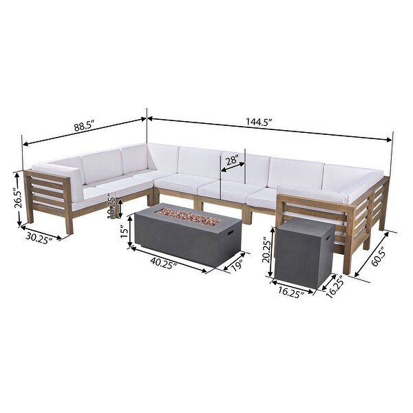 Oana Outdoor Ushaped 8seat Acacia Sectional Sofa Set w/ Fire Pit by Christopher Knight Home