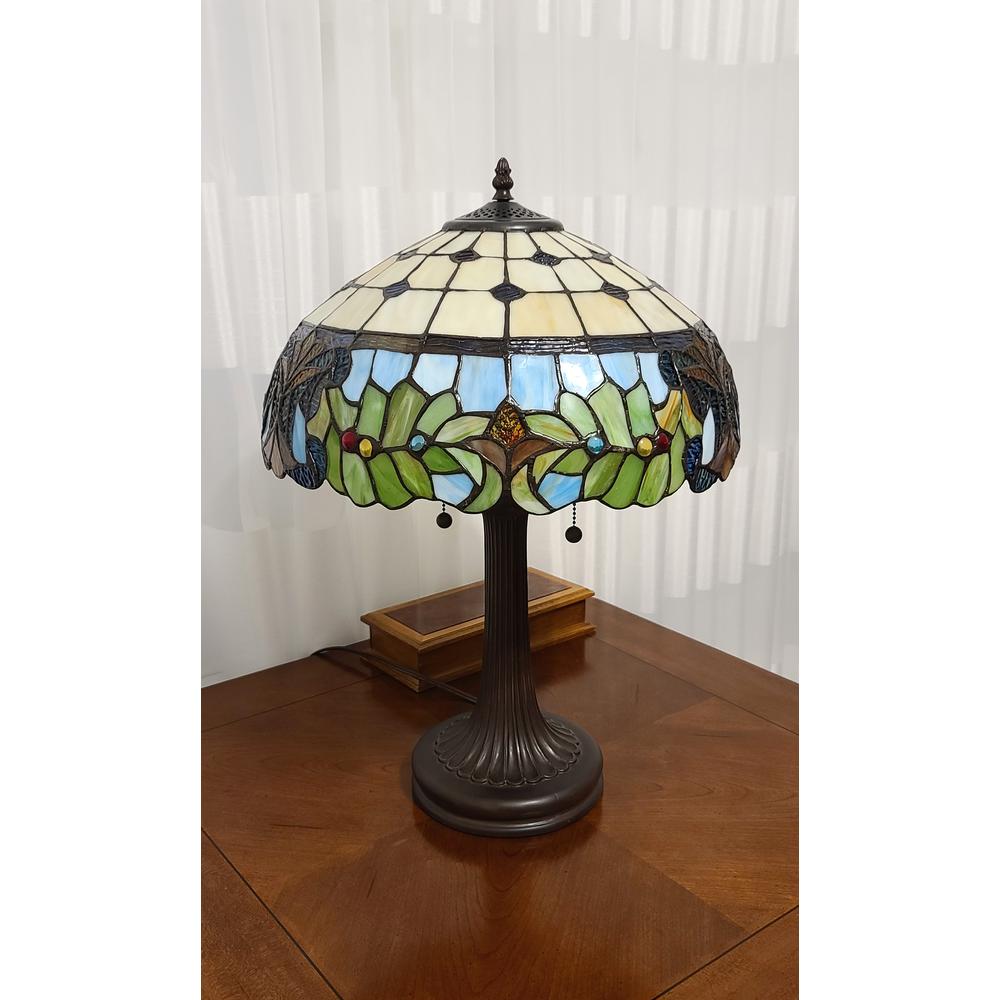 23" Stained Glass Two Light Jeweled Floral Accent Table Lamp