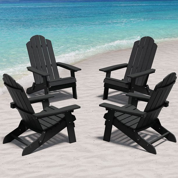 WINSOON Adirondack Chairs Folding Outdoor Patio Chairs， Black Finish Set of 4