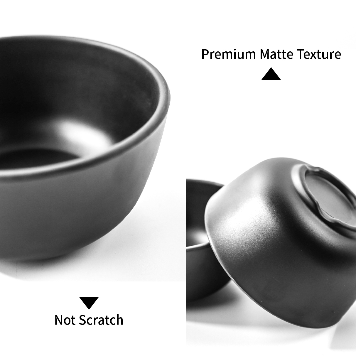 TP Bowl Set， 12 oz Cereal Bowls Melamine Soup Bowls， Set of 6， Matte Black