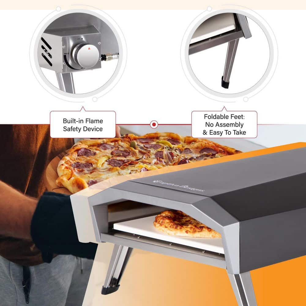 PHI VILLA Propane Tank Outdoor Pizza Oven in Black With All Needed Tools THD-E02GR011