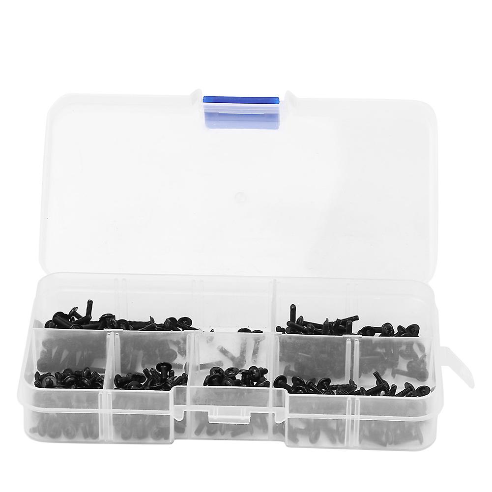 300pcs M2 Black Round Head Cross With Washer Carbon Steel Screw Bolt Assortment Set