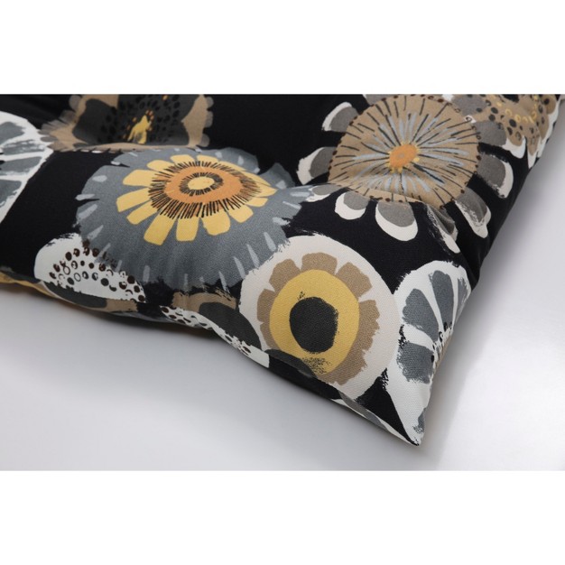 Outdoor Tufted Bench loveseat swing Cushion Black yellow Floral Pillow Perfect