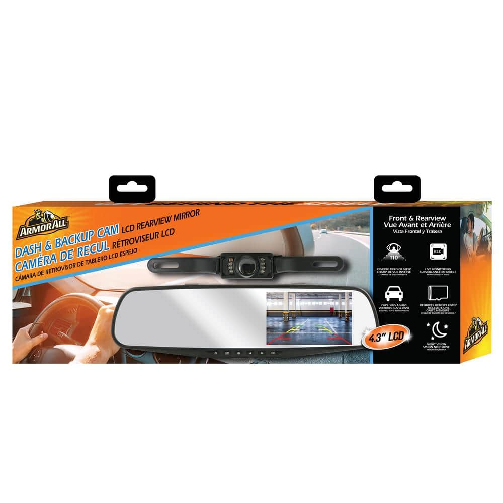 Armor All 720P HD Rearview Mirror Dash and Backup Camera, 16 GB Storage Card Included ADC2-1011-BLK