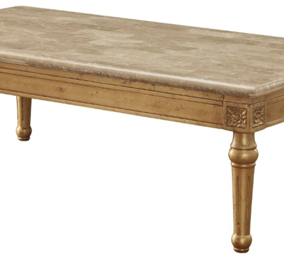 Benzara BM186978 Traditional Style Rectangular Wood  ampMarble Coffee Table  Gold   Traditional   Coffee Tables   by Uber Bazaar  Houzz