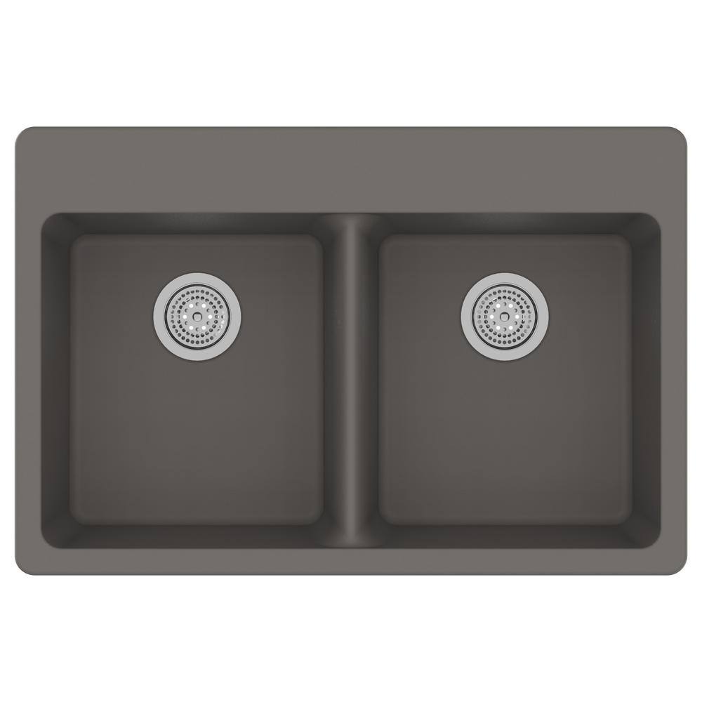 Winpro Dual Mount Granite Composite 33 in. L x 22 in. L x 9.5 in. 0-5 Faucet Holes Double Equal Bowl Kitchen Sink in Gray WGDGR603