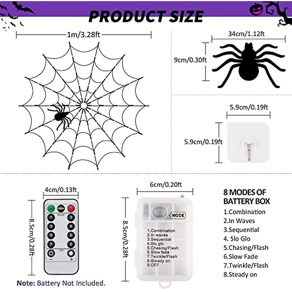 Halloween Cobweb Lights Purple Spider Web Light Halloween Decorations Indoor Outdoor Light Up Spider Web Battery Operated Waterproof Spiderweb 1m Wspi