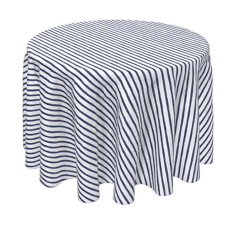 Round Tablecloth， 100% Polyester， 70 Round， Navy brush Stroke Stripe