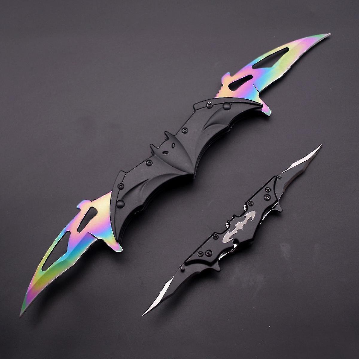 Blade - Pocket Folding Assisted Dual Blades Bat Knives With Belt Clip - Rainbow