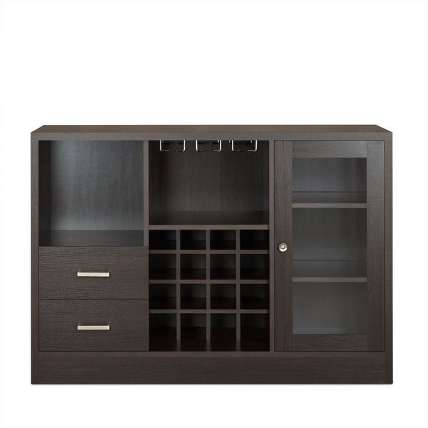 Wood Server Buffet with Storage and Wine Rack in Espresso