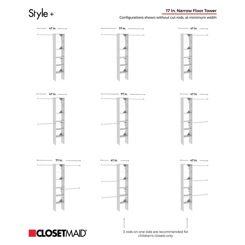 ClosetMaid Style+ 72 in. W - 113 in. W White Narrow Wood Closet System 4358