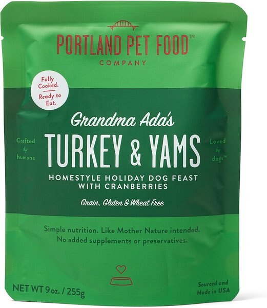 Portland Pet Food Company Grandma Ada's Turkey and Yams Homestyle Wet Dog Food Topper， 9-oz pouch， case of 4