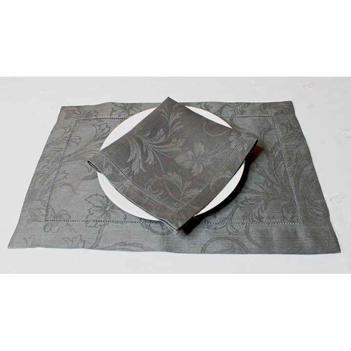 French Home Linen Set of 6 Renaissance Placemats   Dark Grey