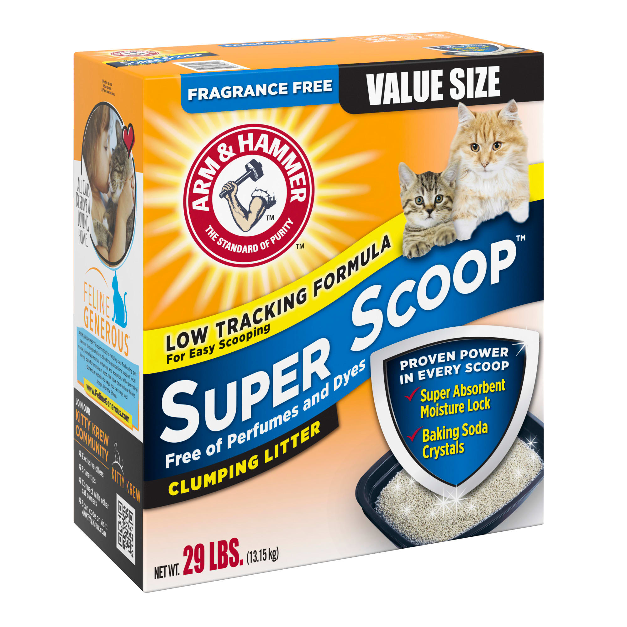 ARM  HAMMER Super Scoop Fragrance Free Clumping Cat Litter， 29 lbs.