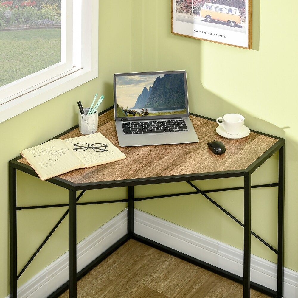 HOMCOM Corner Computer Desk with Steel Frame for Small Spaces  Writing Desk for Workstation