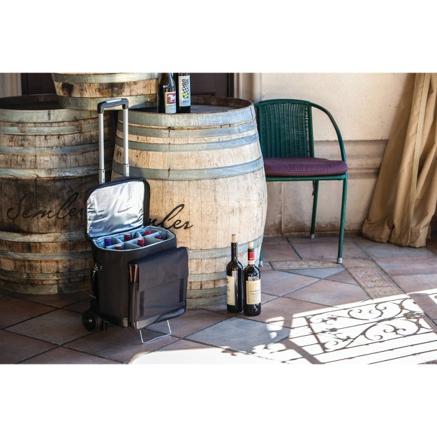 Legacy Cellar 6 bottle Wine Carrier And Cooler Tote With Trolley Black gray