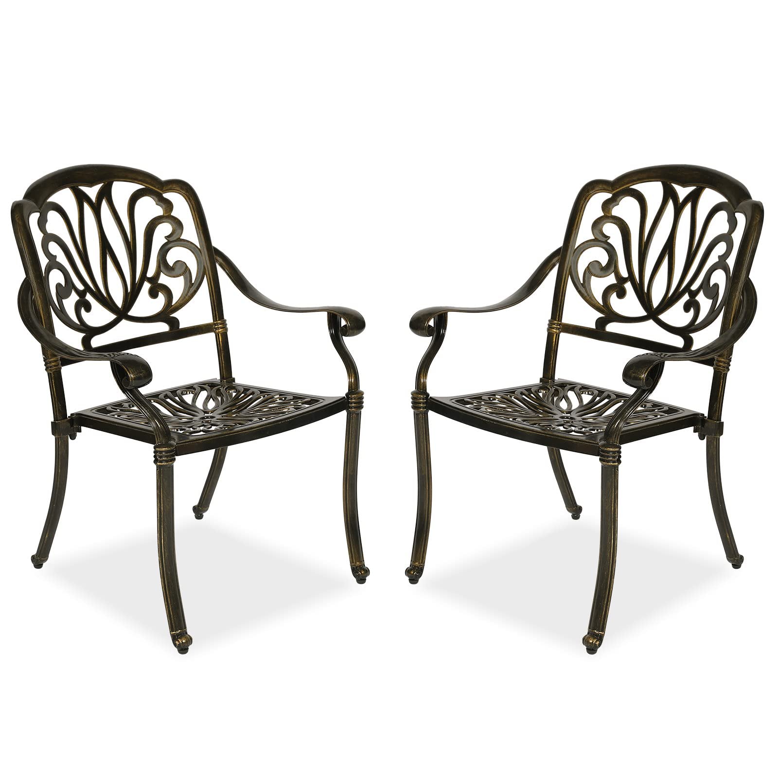 MEETWARM 2 Piece Patio Dining Chairs, Outdoor All-Weather Cast Aluminum Chairs, Patio Bistro Dining Chair Set of 2 for Garden Deck Backyard, Dark Bronze