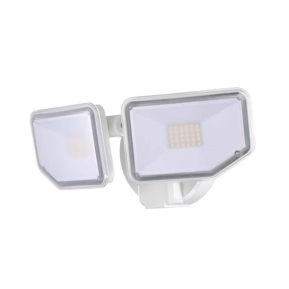 AWSENS 130-Watt Equivalence White Outdoor 2-Light Integrated LED Wall or Eave Mount Flood Light AW5062-WH