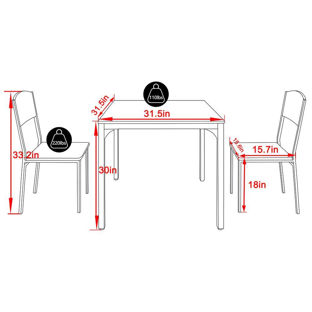 VEIKOUS 3-Piece Metal and Wooden Dining Table Set with 2 Side Chairs HP0403-02