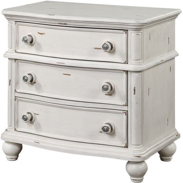 ACME Jaqueline Nightstand in Light Gray Linen and Antique White Finish - - 36813732