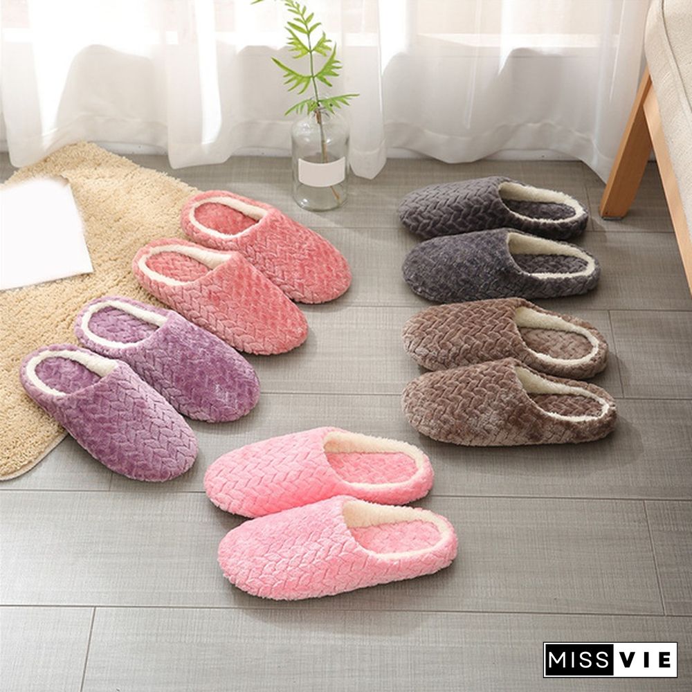 Ladies Fashion Plus Size Soft Bottom Plush Slippers Non-Slip Wooden Floor Indoor Couples Cotton Slippers