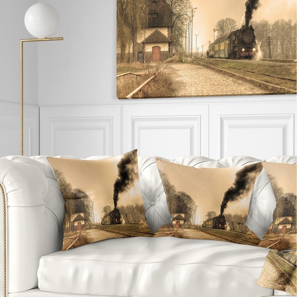 Designart 'Retro Steam Train' Landscape Photography Throw Pillow