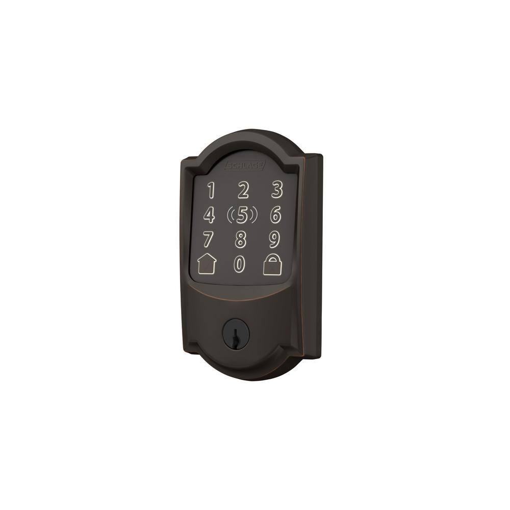 Schlage Camelot Aged Bronze Electronic Encode Plus Smart WiFi Deadbolt with Alarm BE499WB CAM 716