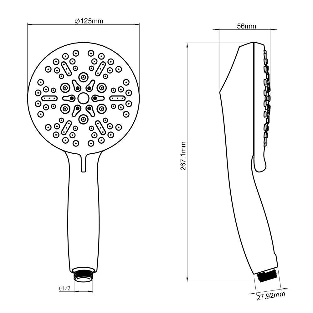 Boyel Living 5-Spray Patterns 5 in. High Pressure Wall Mount Handheld Shower Head with 2.5 GPM and 59 in. Long Hose TWHSB015-5CH