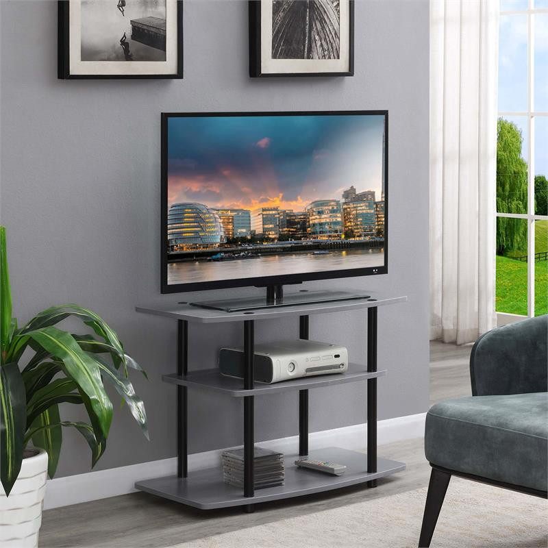 Designs2Go Three Tier 32 quotTV Stand in Gray Wood and Black Stainless Steel Frame   Transitional   Entertainment Centers And Tv Stands   by Homesquare  Houzz