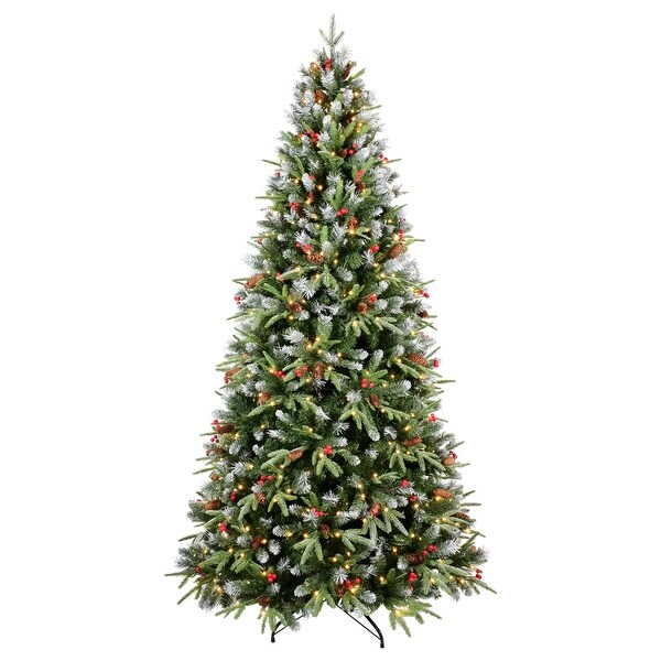 Spray White Christmas Tree with Decorations and Lights