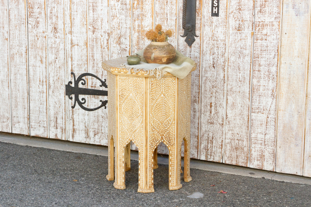 Enchanting Bleached Tall Inlaid end Table   Mediterranean   Side Tables And End Tables   by De cor  Houzz