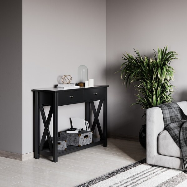 Console Table with Two Drawers �C 2-Tier Entryway Table with Storage Shelf by Lavish Home (Black)