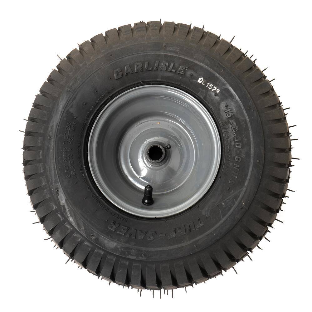 Carlisle 15 in. x 5.00-6 in. Front Wheel Assembly with Square Edge Tire and Grey Rims - Fits Most Riding Lawn Mowers 634-05067-0961