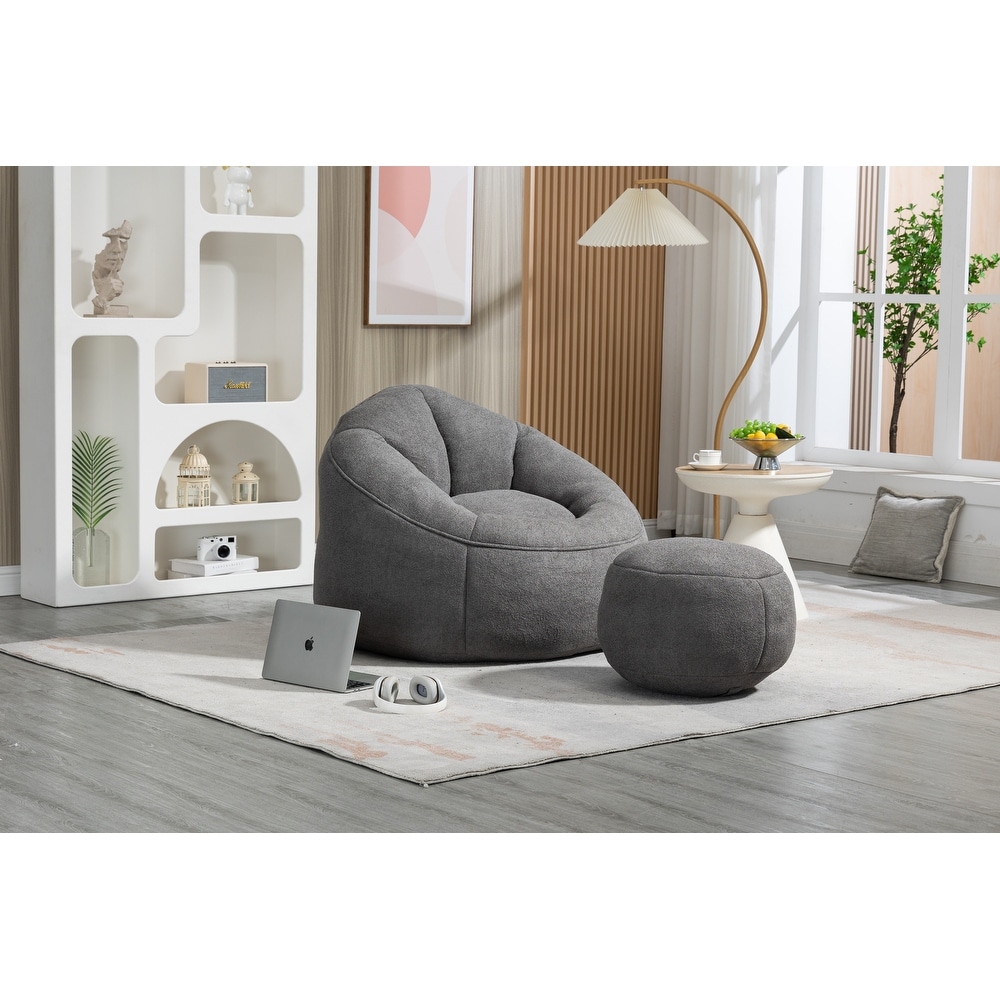 Lazy Bean Bag Sofa Chair for Adults with Foam Filled   Footrest  Grey