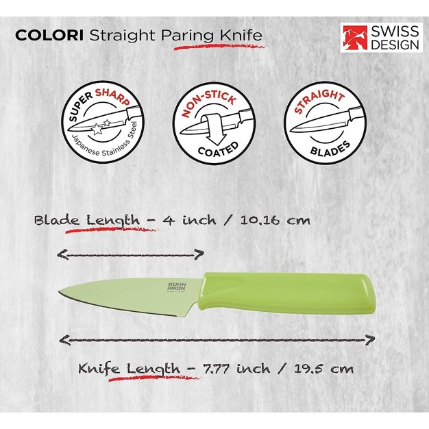 Kuhn Rikon Colori Non stick Straight Paring Knife With Safety Sheath 4 Inch 10 16 Cm Blade Pistachio