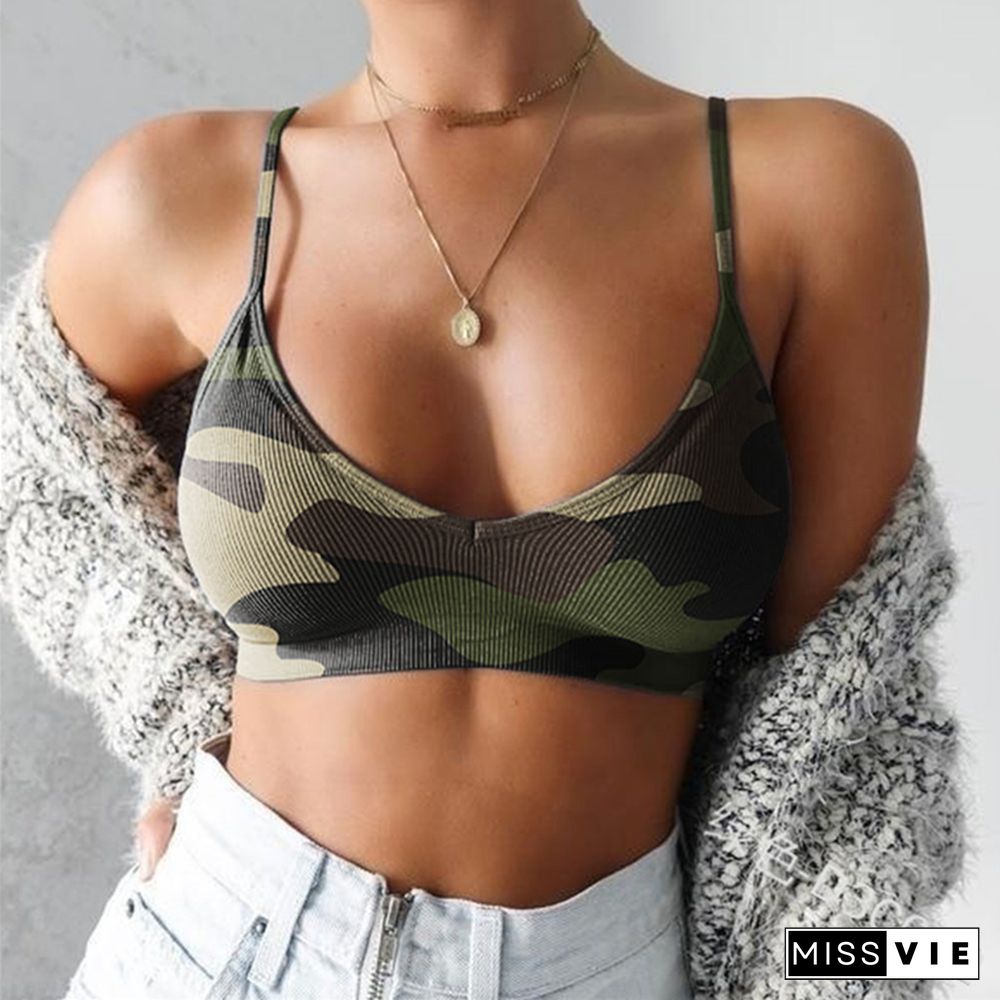 S-4Xl Women Underwear Bra Sexy Camouflage Spaghetti Strapped Bra Top Without Steel Ring Summer Autumn Casual Sportwear Plus Size