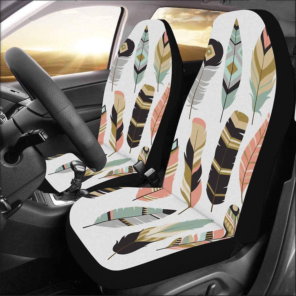 Set Of 2 Car Seat Covers Colorful Feathers Universal Auto Front Seats Protector Fits For Car，suv Sedan，truck D 73481