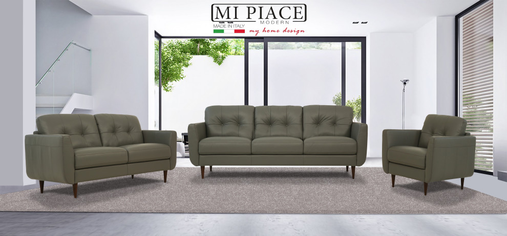 ACME Radwan Sofa  Pesto Green Leather   Midcentury   Sofas   by Homesquare  Houzz