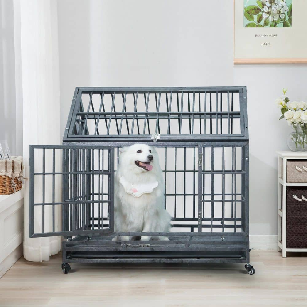 COZIWOW 3.5 ft. L x 2.3 ft. W x 3.6 ft. H Heavy Duty Dog kennel Crate with 4 Wheels and Tray CW12K0312