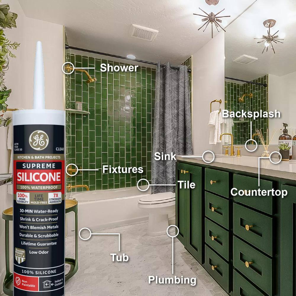 GE Supreme Silicone 10.1 oz. White Kitchen and Bath Caulk 2709108