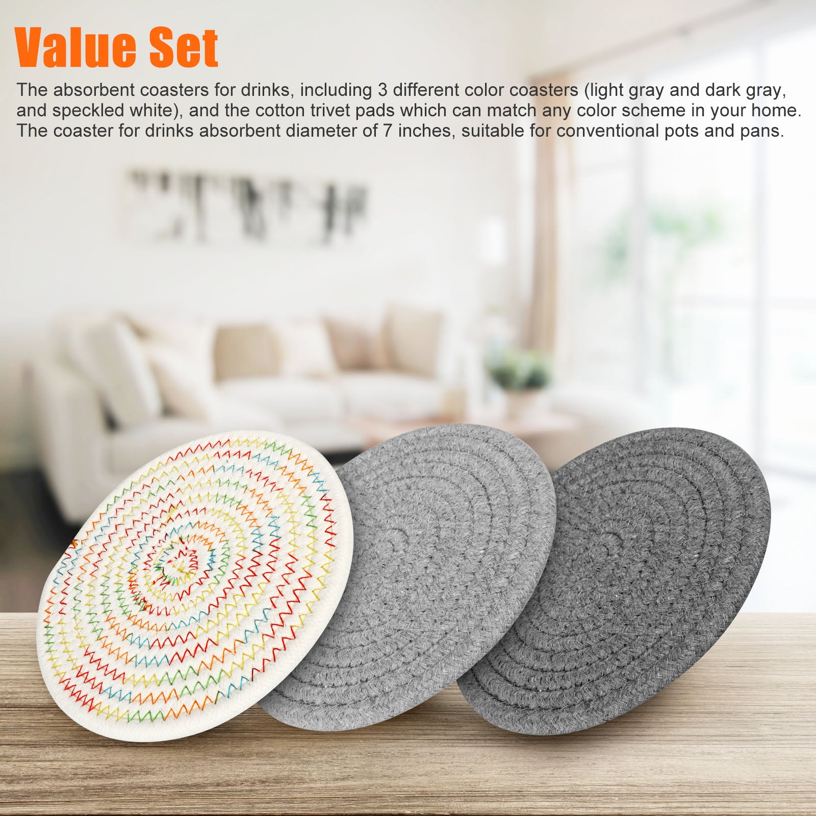 3pcs Potholders Trivets Set， EEEkit 7inch Pure Cotton Thread Weave Hot Pot Holders Mats for Kitchen， Round Kitchen Cooking and Baking Hot Pads， Spoon Rest Coasters for Hot Pots and Pans