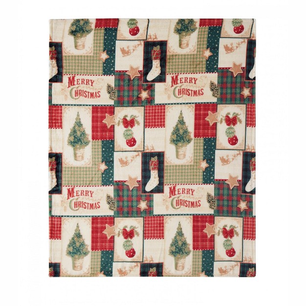 Kate Aurora Ultra Plush Merry Christmas Plaid Farmhouse Hypoallergenic Fleece Throw Blanket