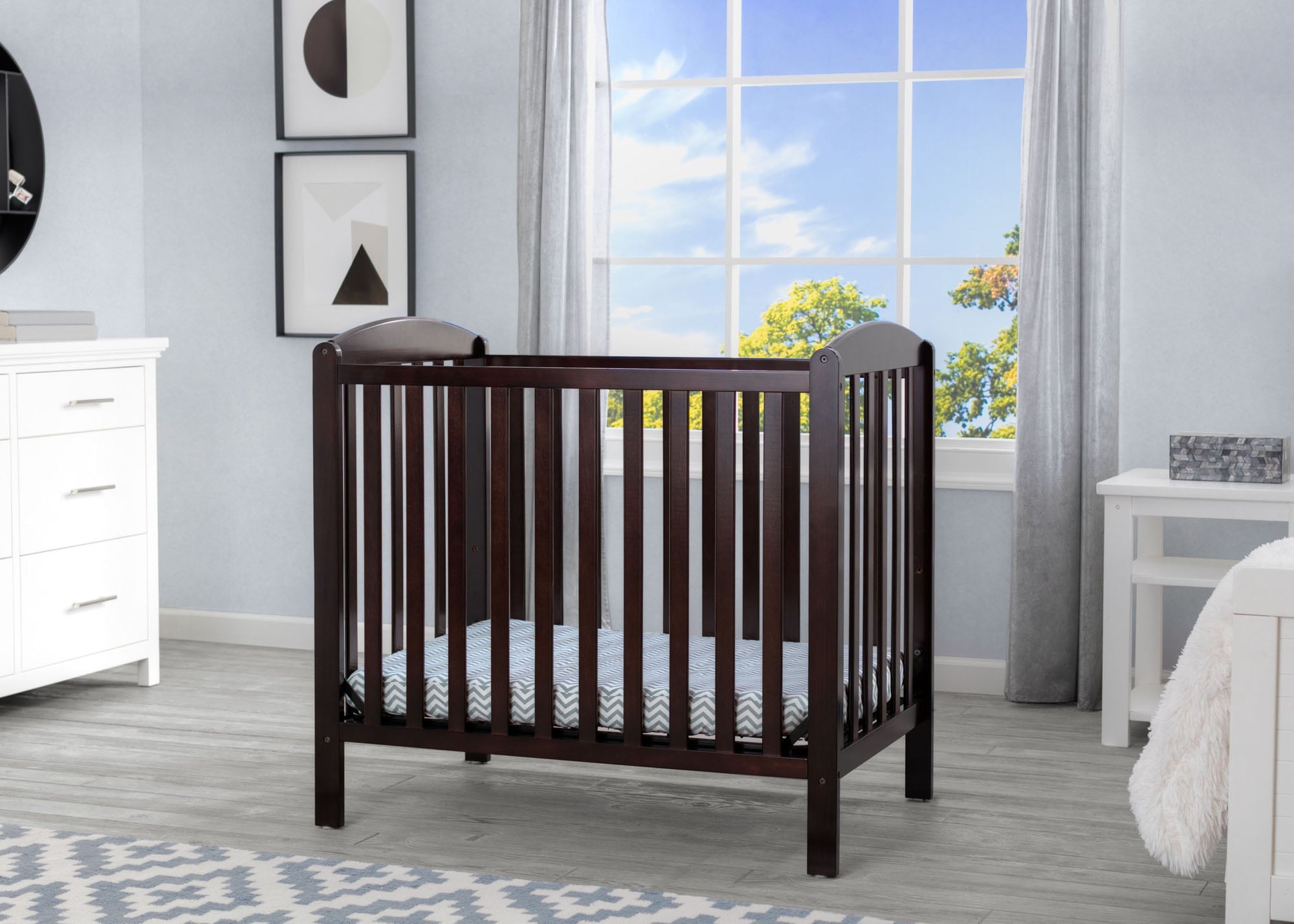 Delta Children Gateway Mini Convertible Baby Crib with 2.75-inch Mattress, Dark Chocolate