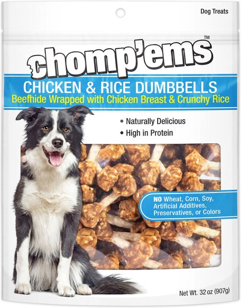 RUFFIN' IT Chomp'ems Chicken and Rice Dumbbells Jerky Dog Treats