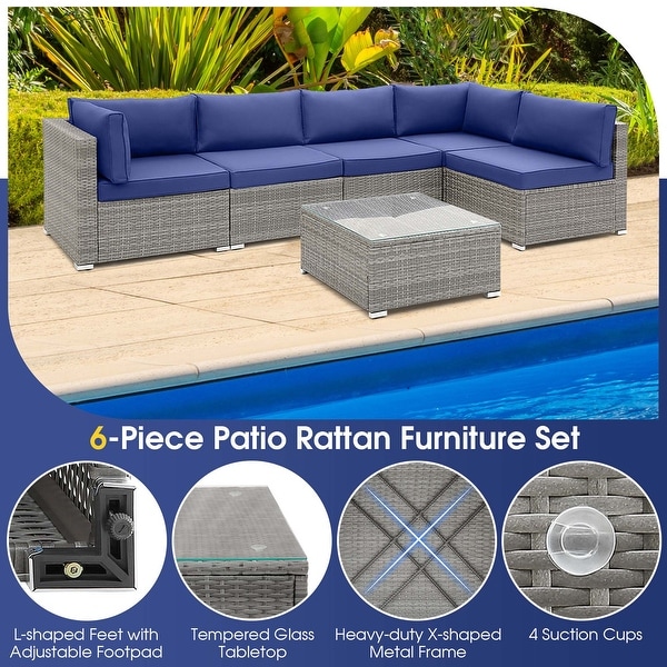 6 PCS Outdoor Patio Conversation Sofa Set Rattan Furniture w/ Cushion