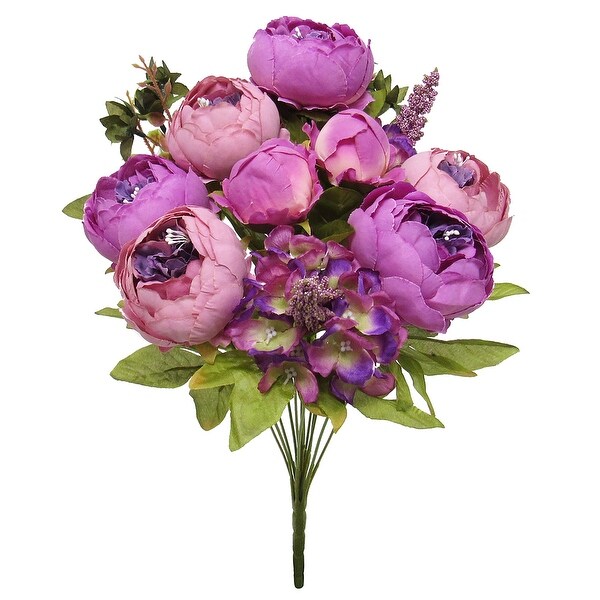 Artificial Mixed Peony Hydrangea Flower Stem Bush Bouquet 19in