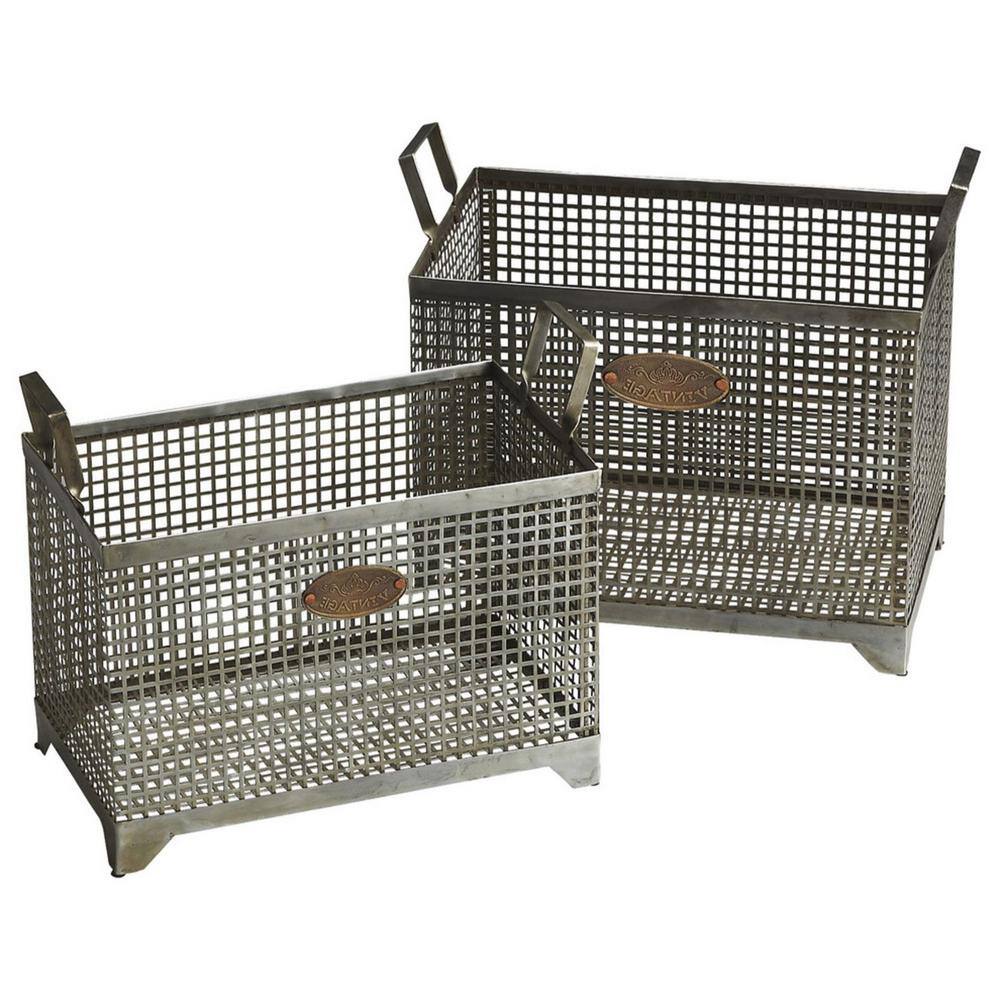 HomeRoots 11 in. H x 16.5 in. W x 14 in. D Gray Steel Cube Storage Bin 2 -Pack 2000389455