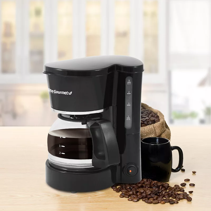 Elite Gourmet 5-Cup Coffee Maker with Pause and Serve