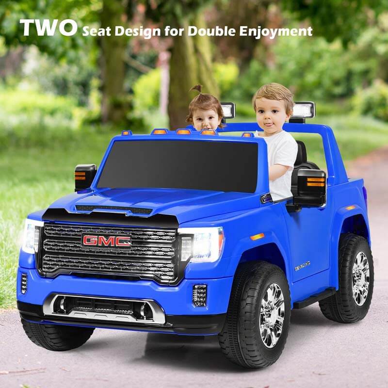 2-Seater GMC Licensed Kids Ride On Car 12V Battery Powered Electric Riding Toy Truck with Storage Box