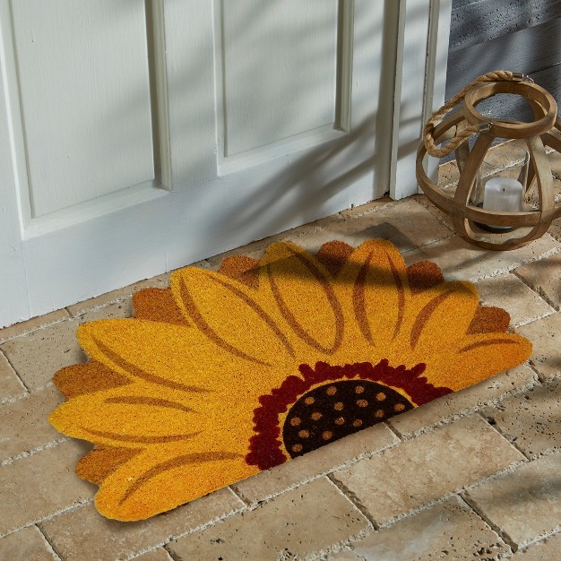 Sunflower Flower Rectangle Indoor And Outdoor Coir Door Welcome Mat Yellow